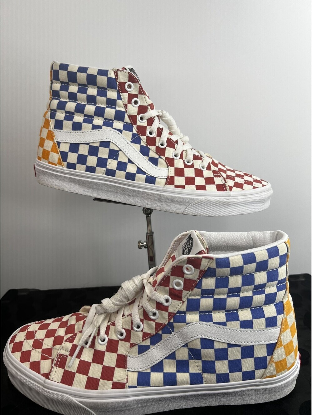 Vans Sk8-Hi Checkerboard Red Blue Yellow High Top Sneakers Men's 12 EU 46